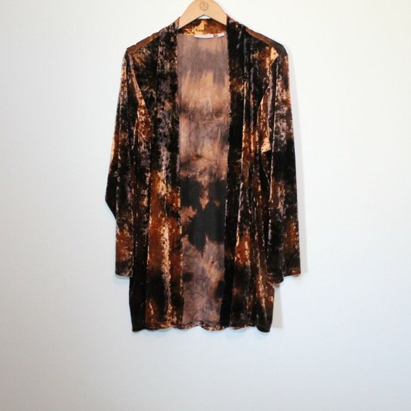 Susan Graver Printed Crushed Velvet Knit Open-Front Cardigan Plus Size 2X H12725 - Picture 6 of 8